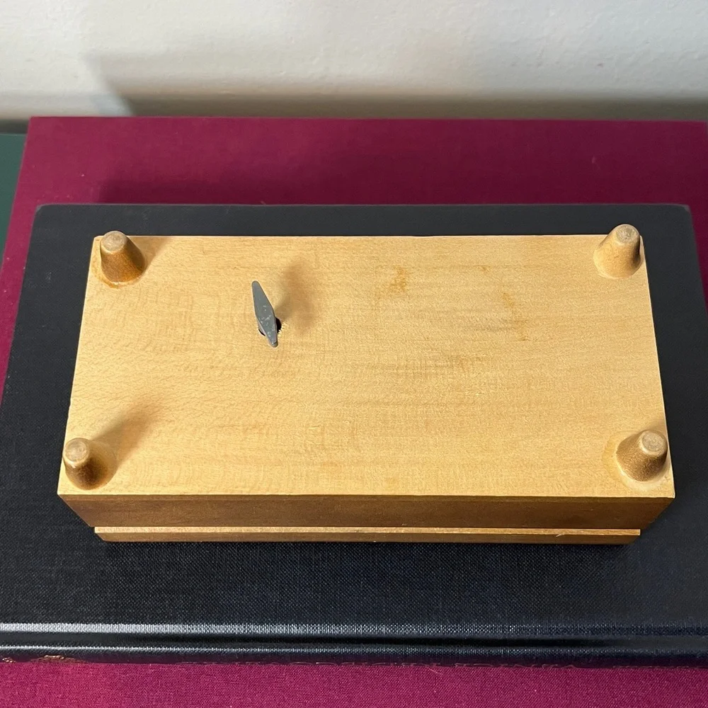 Vintage Hand Carved‎ Swiss Wooden Music Jewelry Box w Edelweiss Floral Design